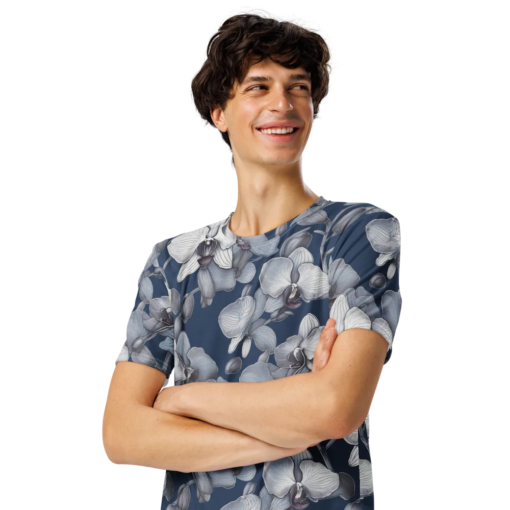 Blue Orchidarium on Men's Crew Neck T-Shirt — Left Front