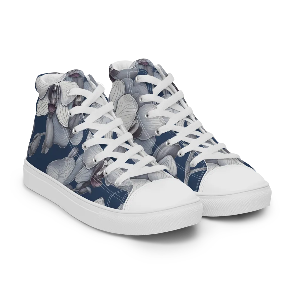 Blue Orchidarium on Men's High Top Canvas Shoes — Right Front