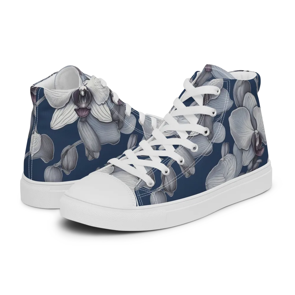 Blue Orchidarium on Men's High Top Canvas Shoes — Left