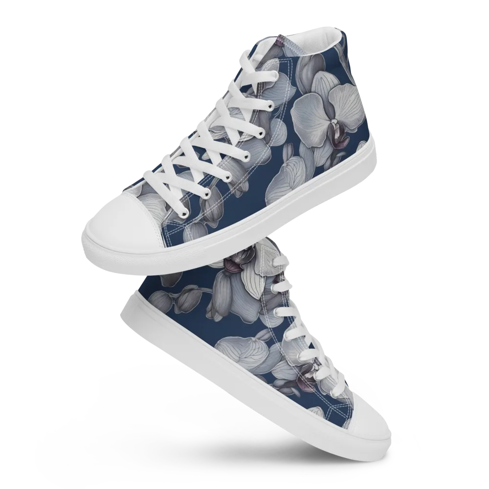 Blue Orchidarium on Men's High Top Canvas Shoes — Front