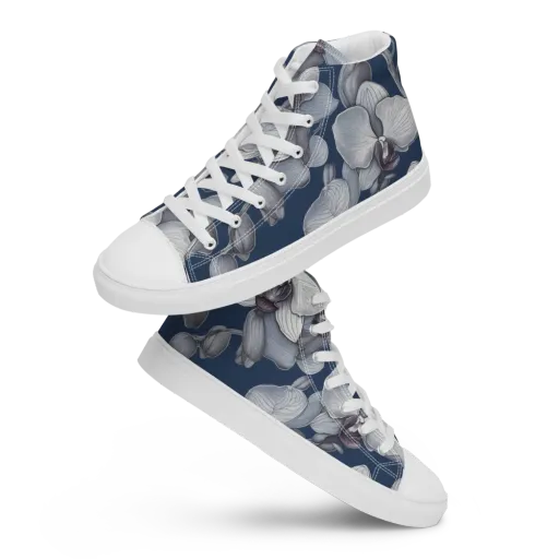 Blue Orchidarium on a Men's High Top Canvas Shoes