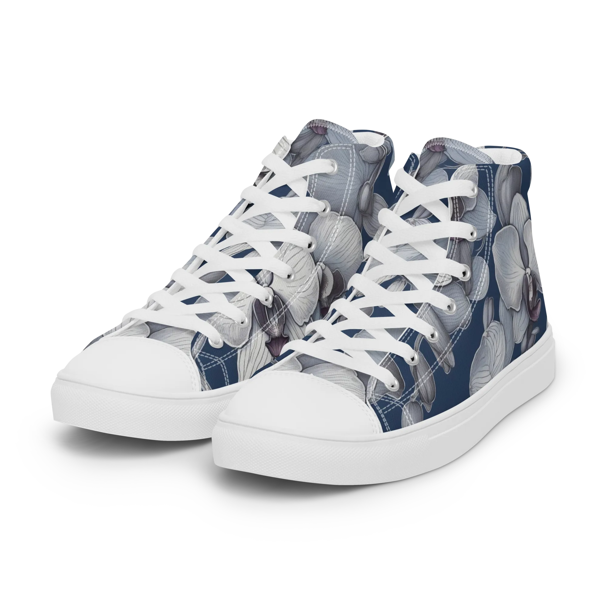 Blue Orchidarium on Women's High Top Canvas Shoes — Left Front