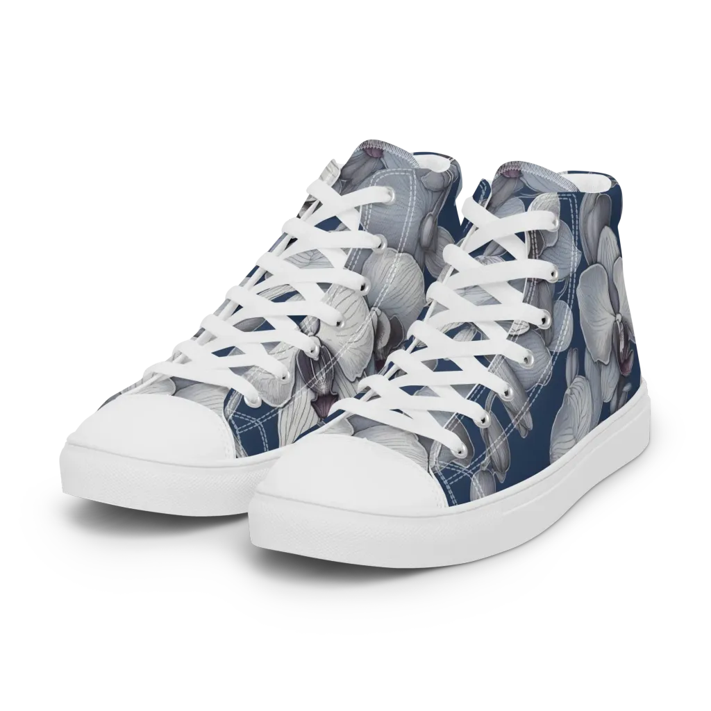 Blue Orchidarium on Women's High Top Canvas Shoes — Left Front
