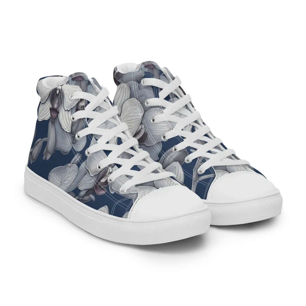 Blue Orchidarium on Women's High Top Canvas Shoes — Right Front