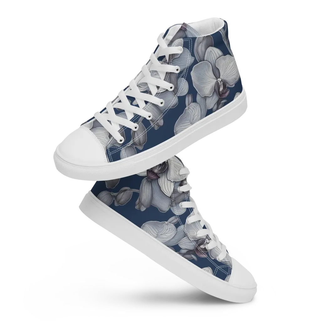 Blue Orchidarium on Women's High Top Canvas Shoes — Front