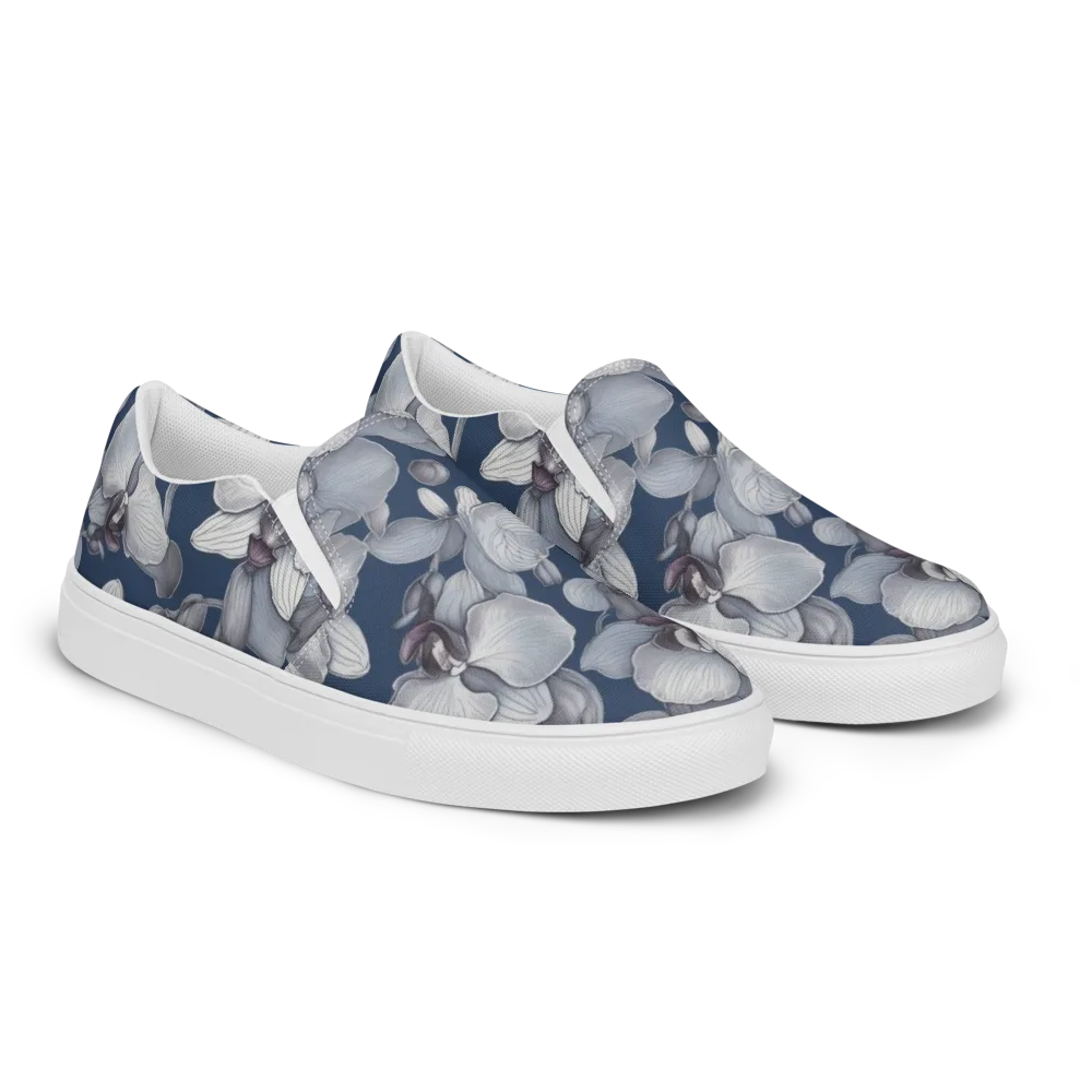 Blue Orchidarium on Men's Slip-On Canvas Shoes — Right Front