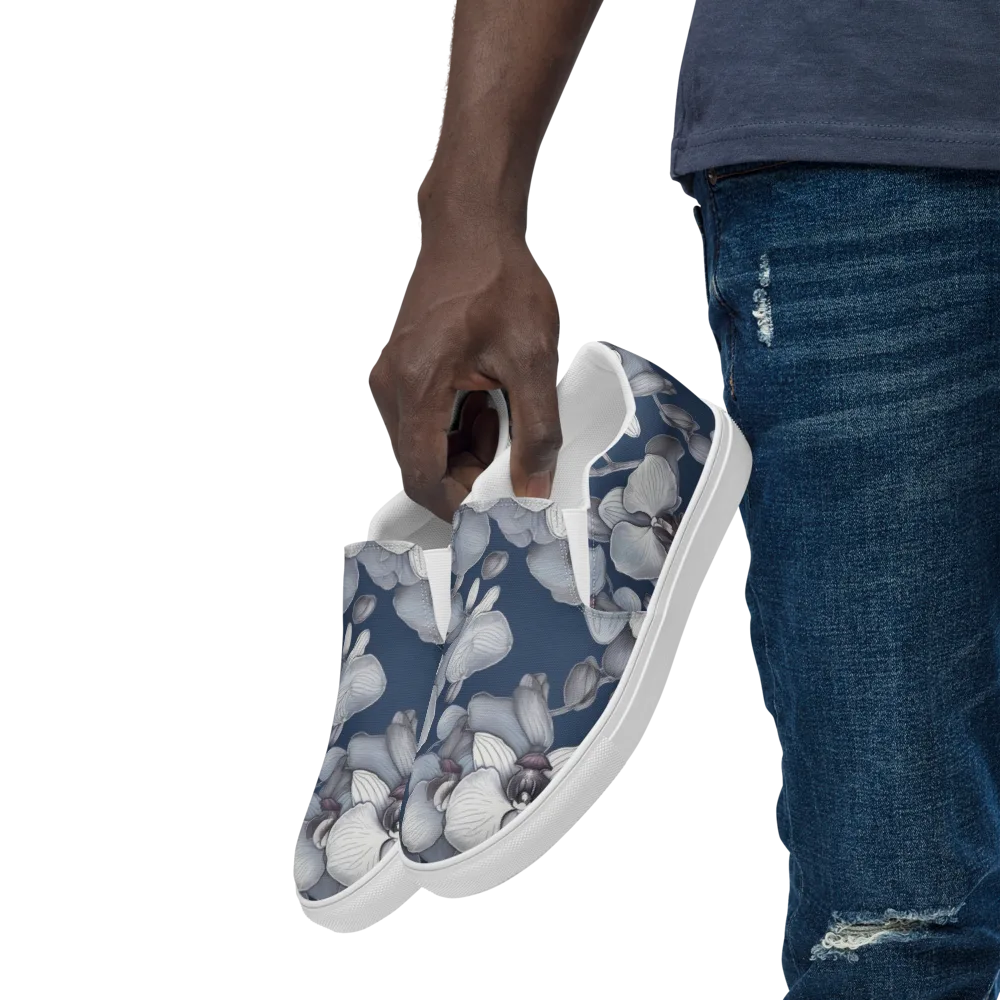 Blue Orchidarium on Men's Slip-On Canvas Shoes — Left Front