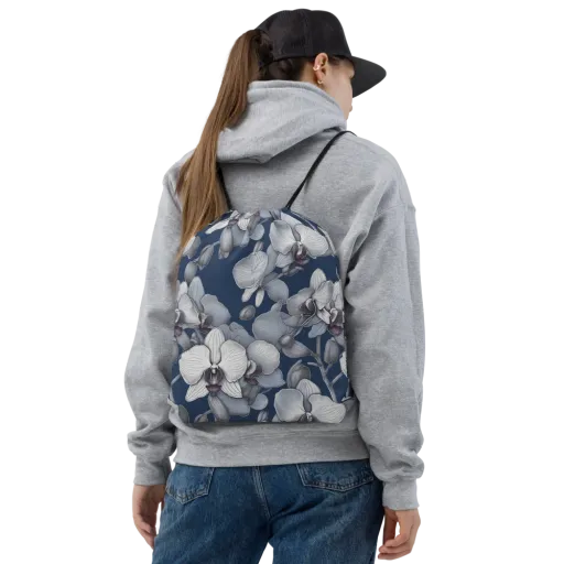 Blue Orchidarium on a Drawstring Bag