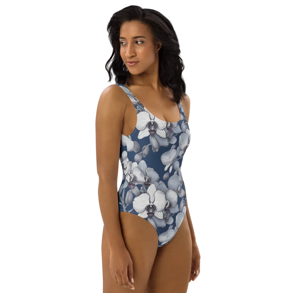 Blue Orchidarium on One-Piece Swimsuit — Right