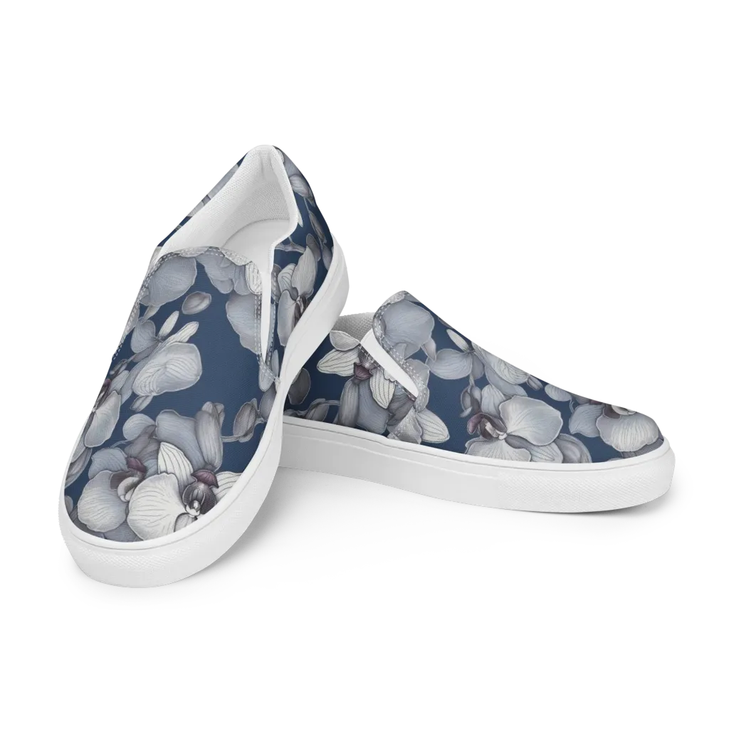 Blue Orchidarium on Women's Slip-On Canvas Shoes — Left Front