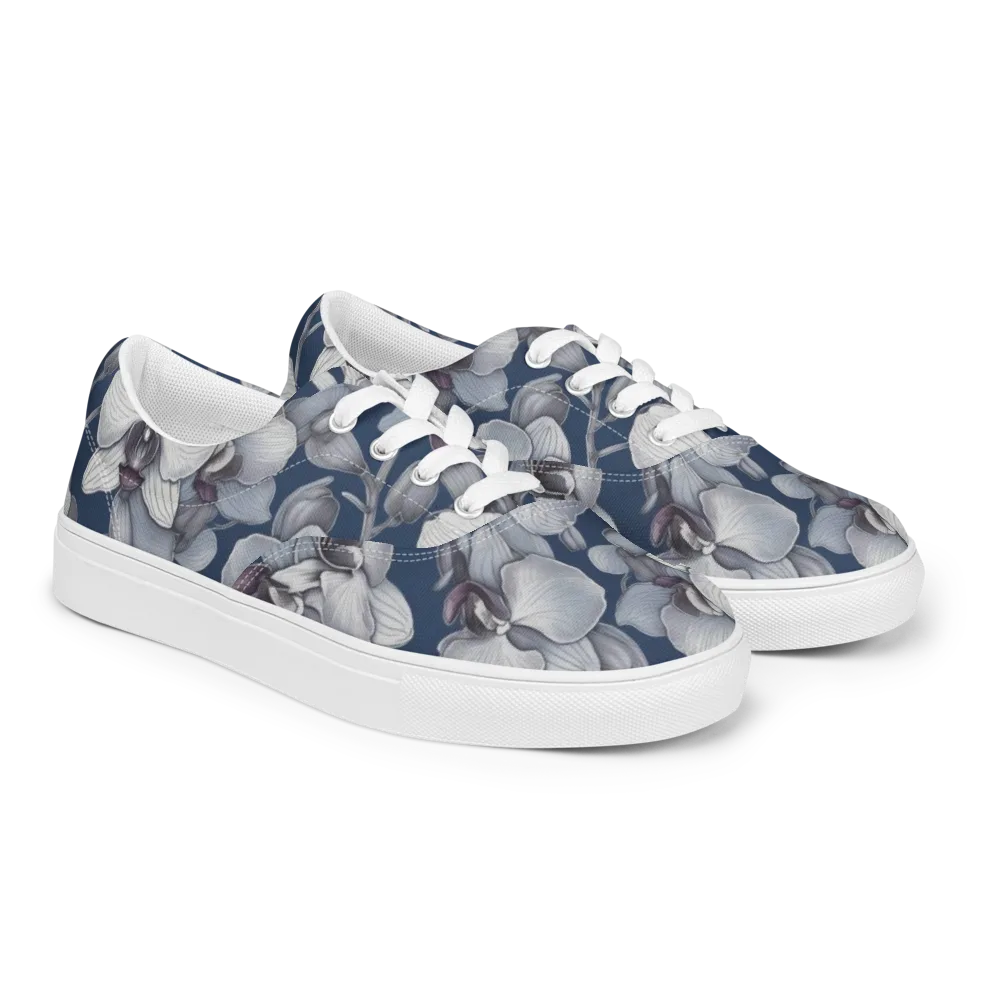 Blue Orchidarium on Men's Lace-Up Canvas Shoes — Right Front
