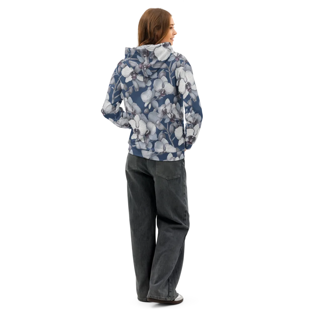 Blue Orchidarium on Cotton Hoodie — Back