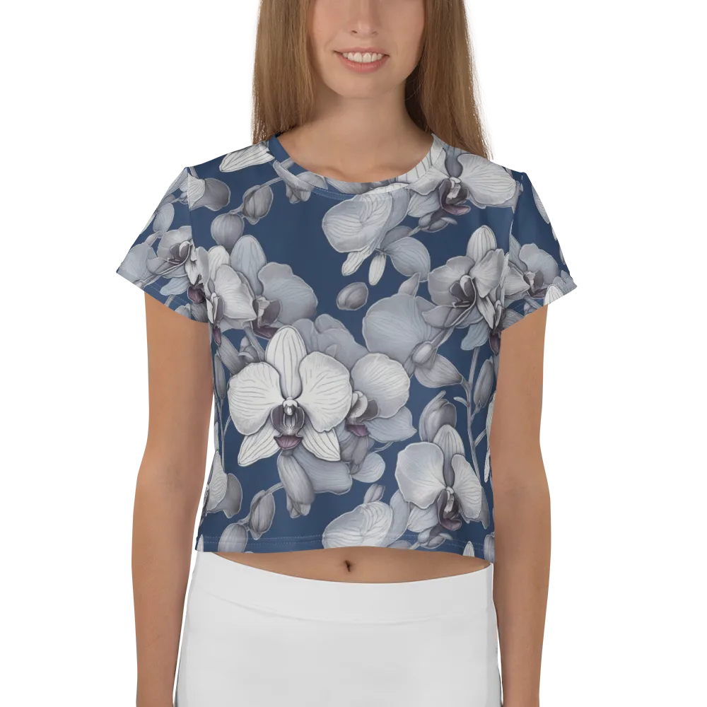 Blue Orchidarium on Crop Tee — Front