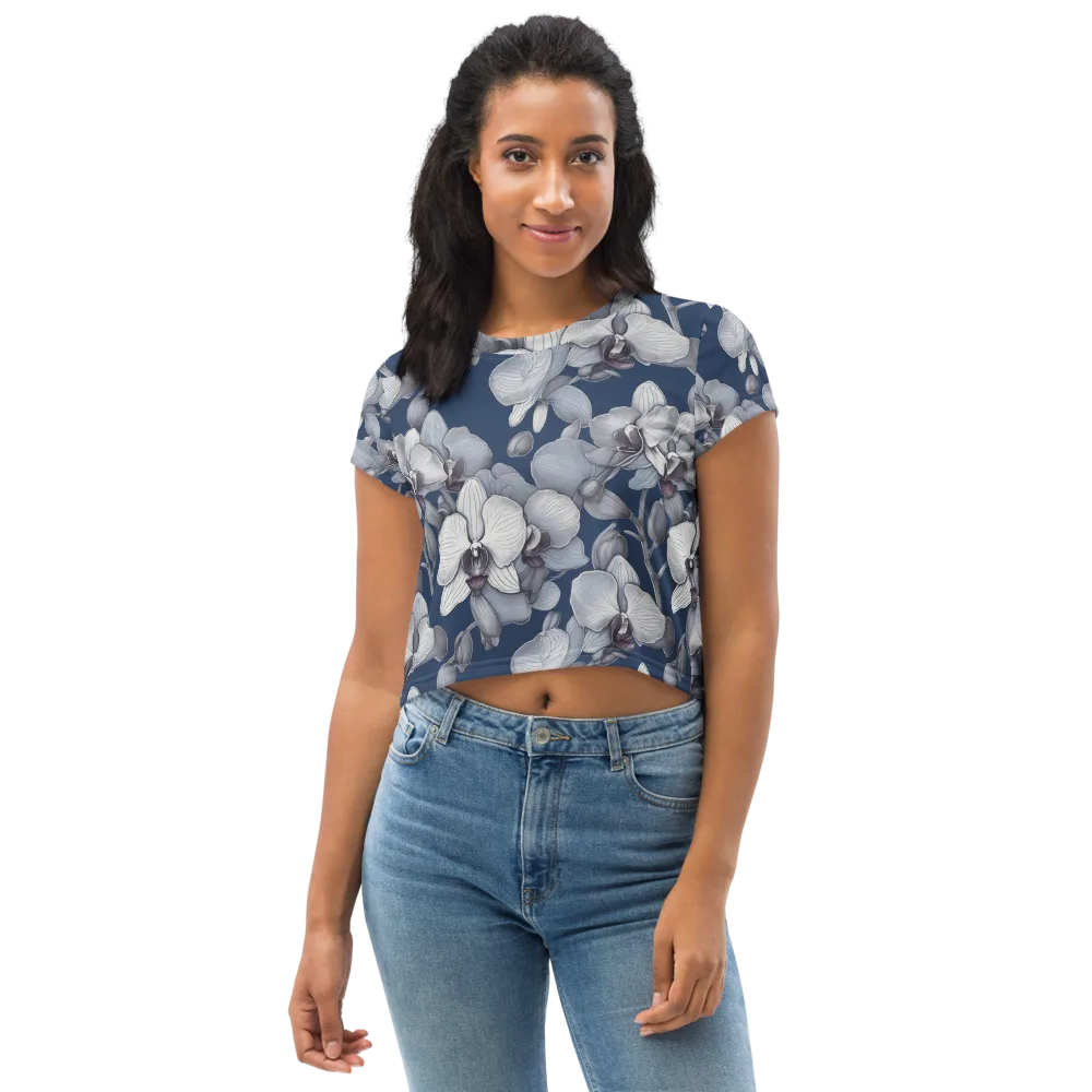 Blue Orchidarium on Crop Tee — Front