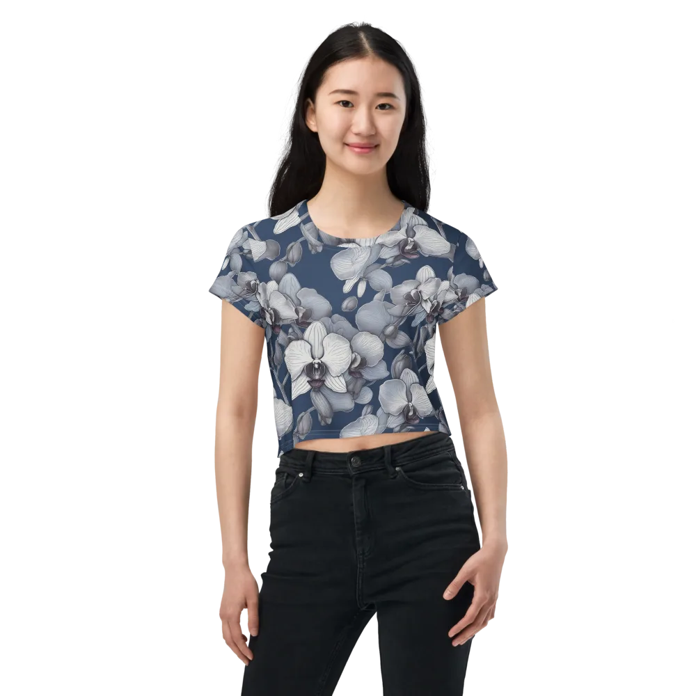 Blue Orchidarium on Crop Tee — Front