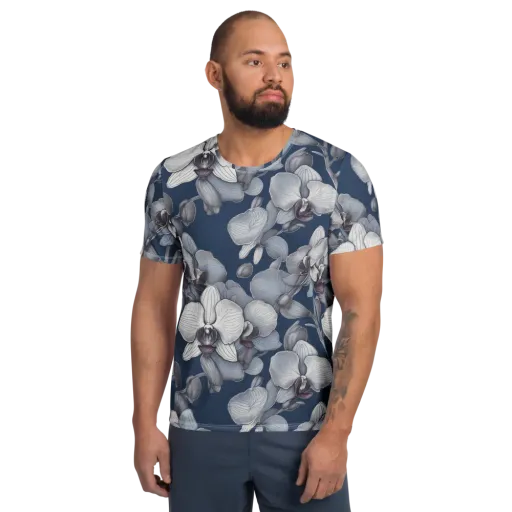 Blue Orchidarium on a Men's Athletic T-Shirt