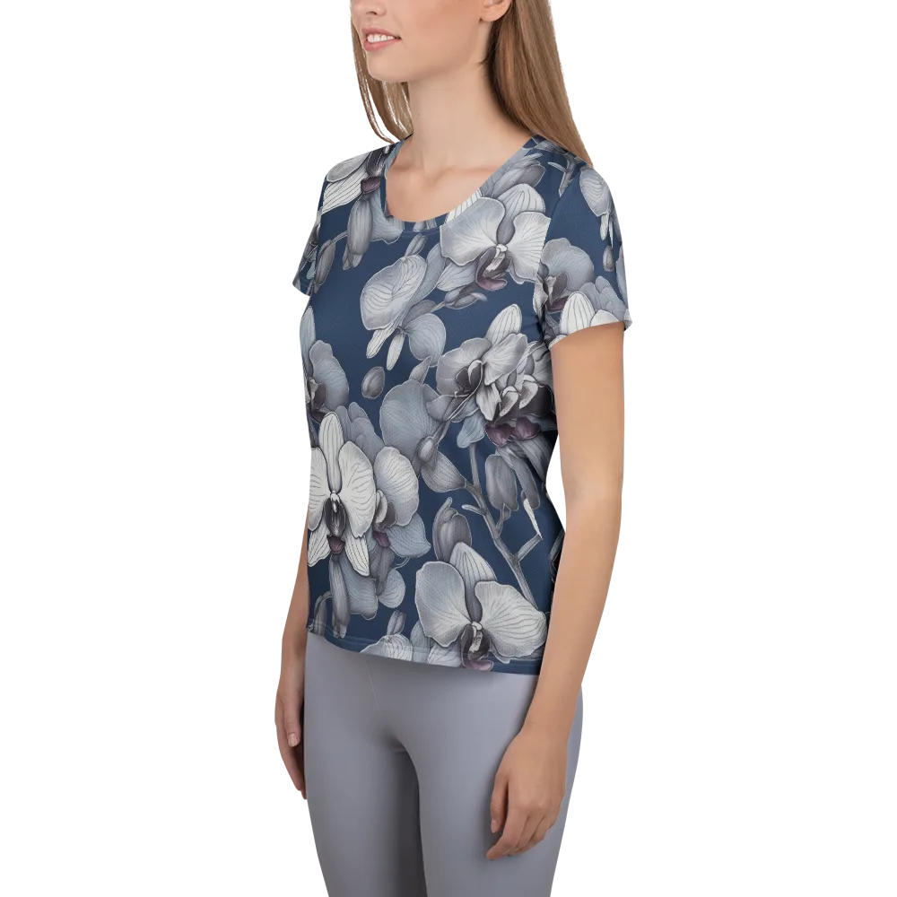 Blue Orchidarium on Women's Athletic T-Shirt — Left