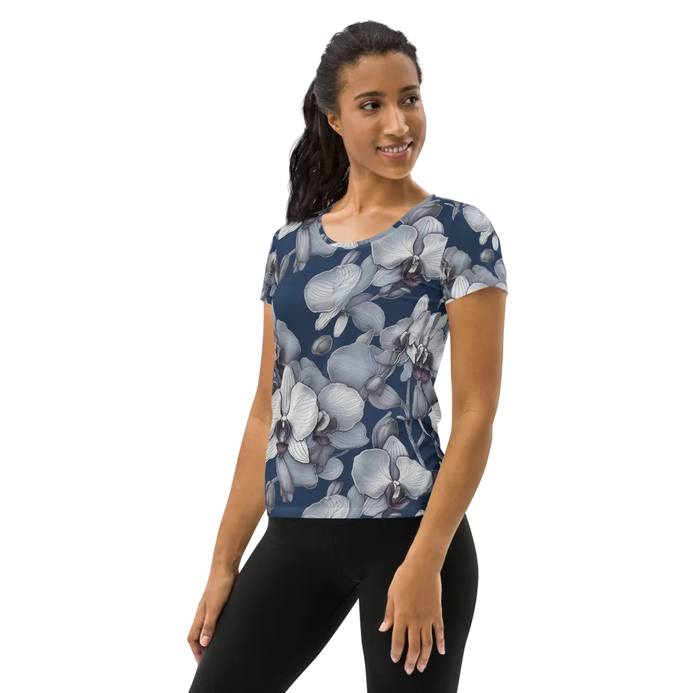 Blue Orchidarium on Women's Athletic T-Shirt — Left