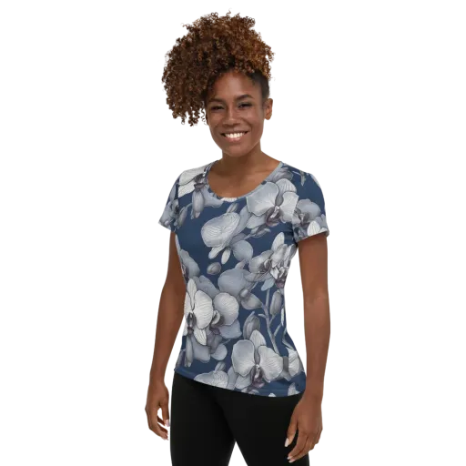 Blue Orchidarium on a Women's Athletic T-Shirt