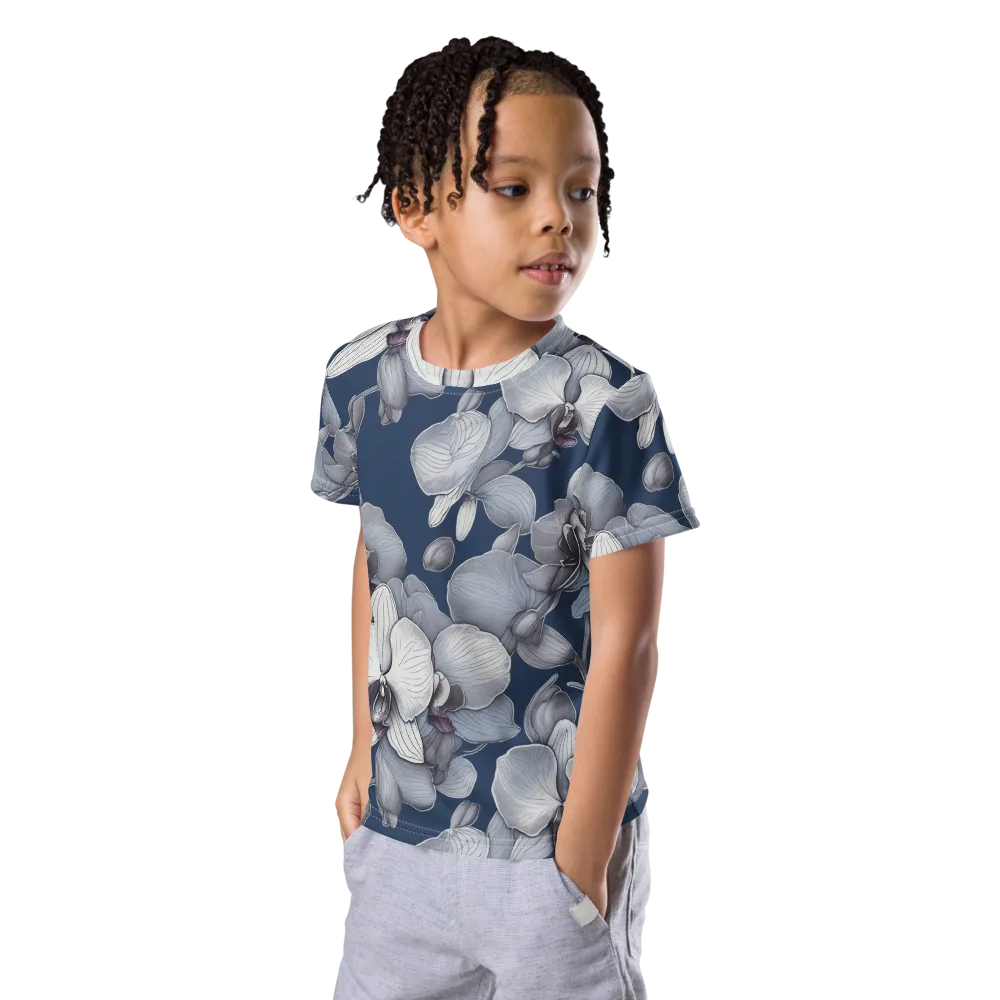 Blue Orchidarium on Kids Crew Neck T-Shirt — Left Front
