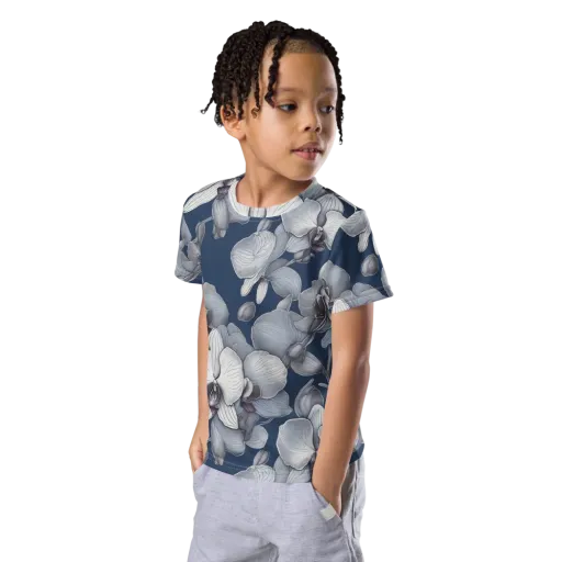 Blue Orchidarium on a Kids Crew Neck T-Shirt