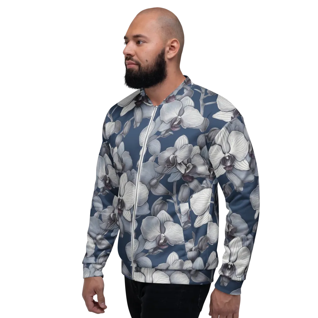 Blue Orchidarium on Bomber Jacket — Left