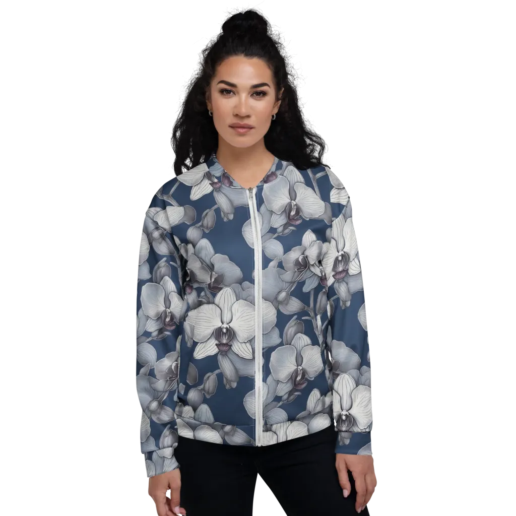 Blue Orchidarium on Bomber Jacket — Front