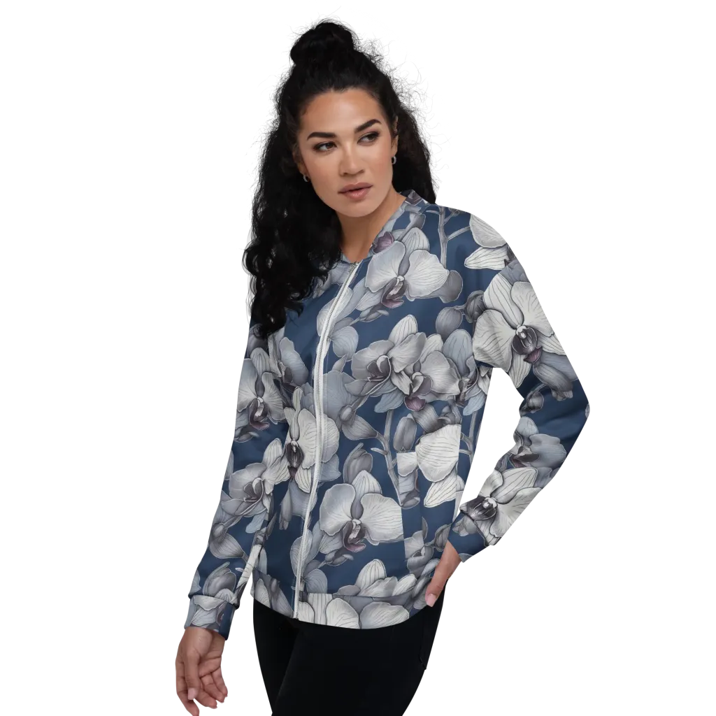 Blue Orchidarium on Bomber Jacket — Left