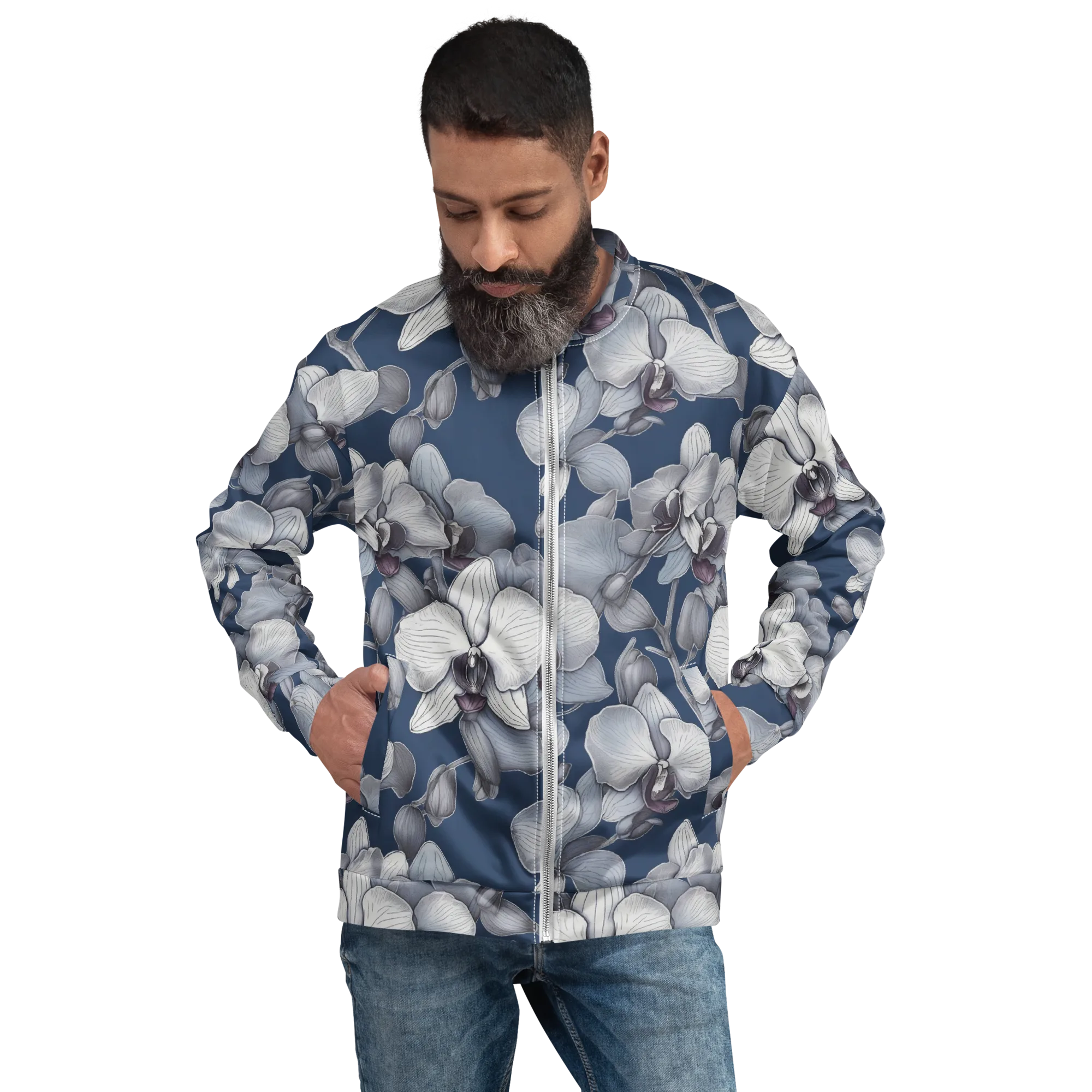 Blue Orchidarium on Bomber Jacket — Front