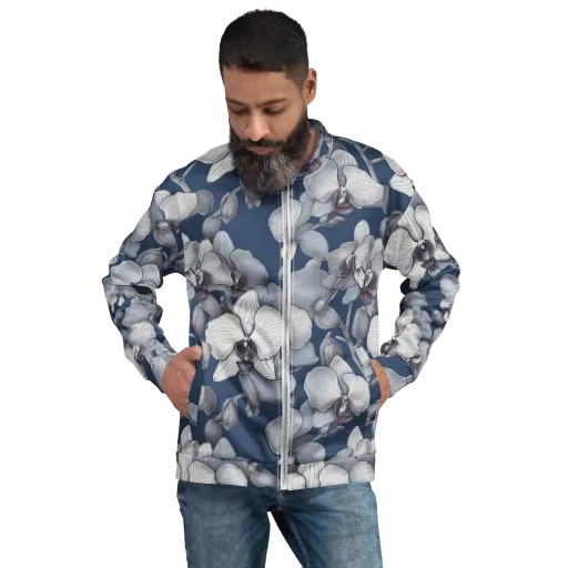 Blue Orchidarium on a Bomber Jacket