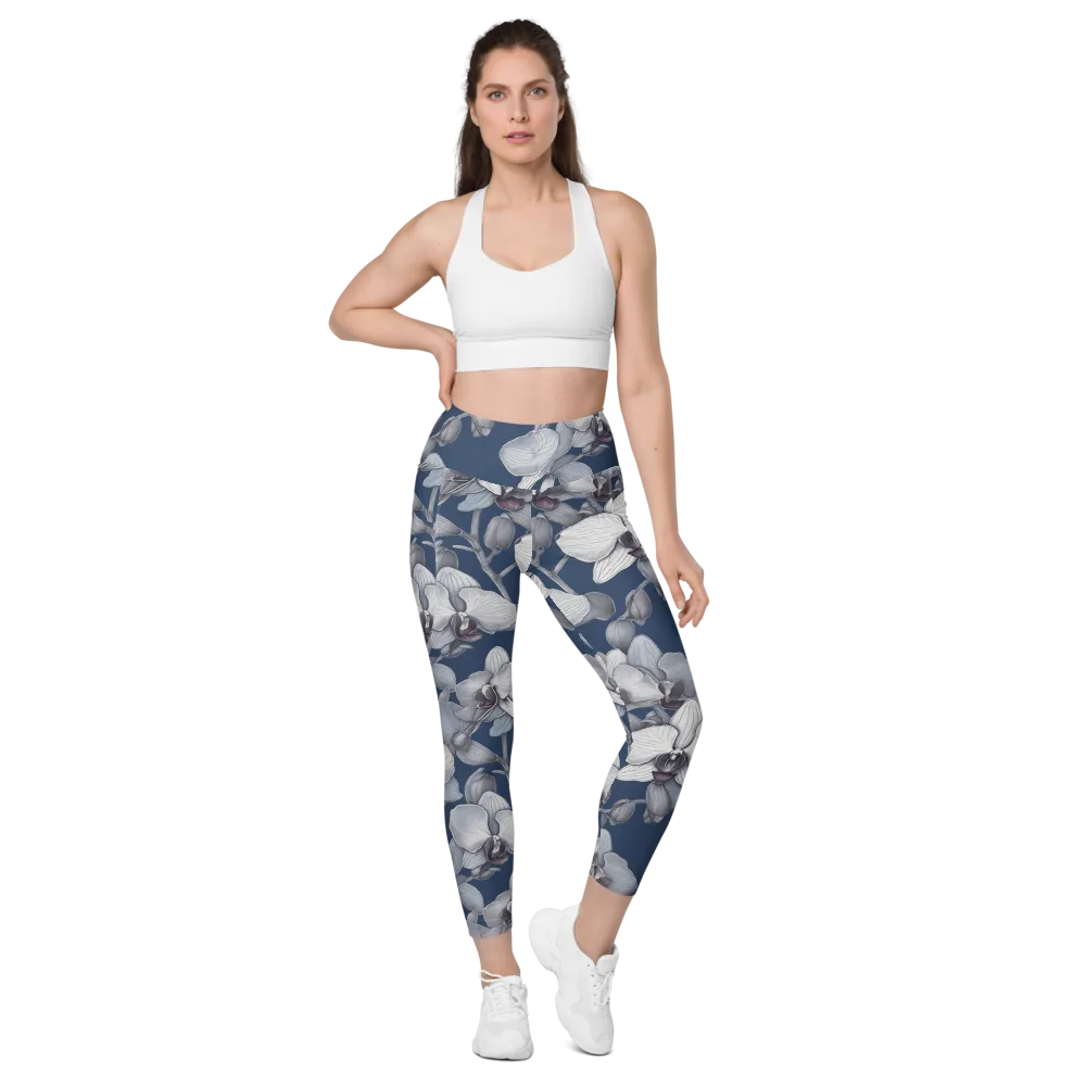 Blue Orchidarium on Leggings with Pockets — Front