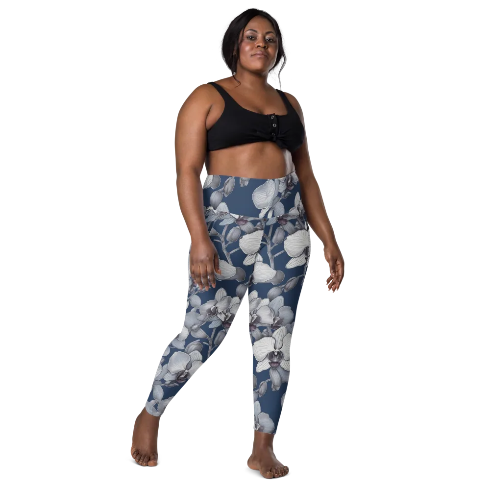 Blue Orchidarium on Leggings with Pockets — Front