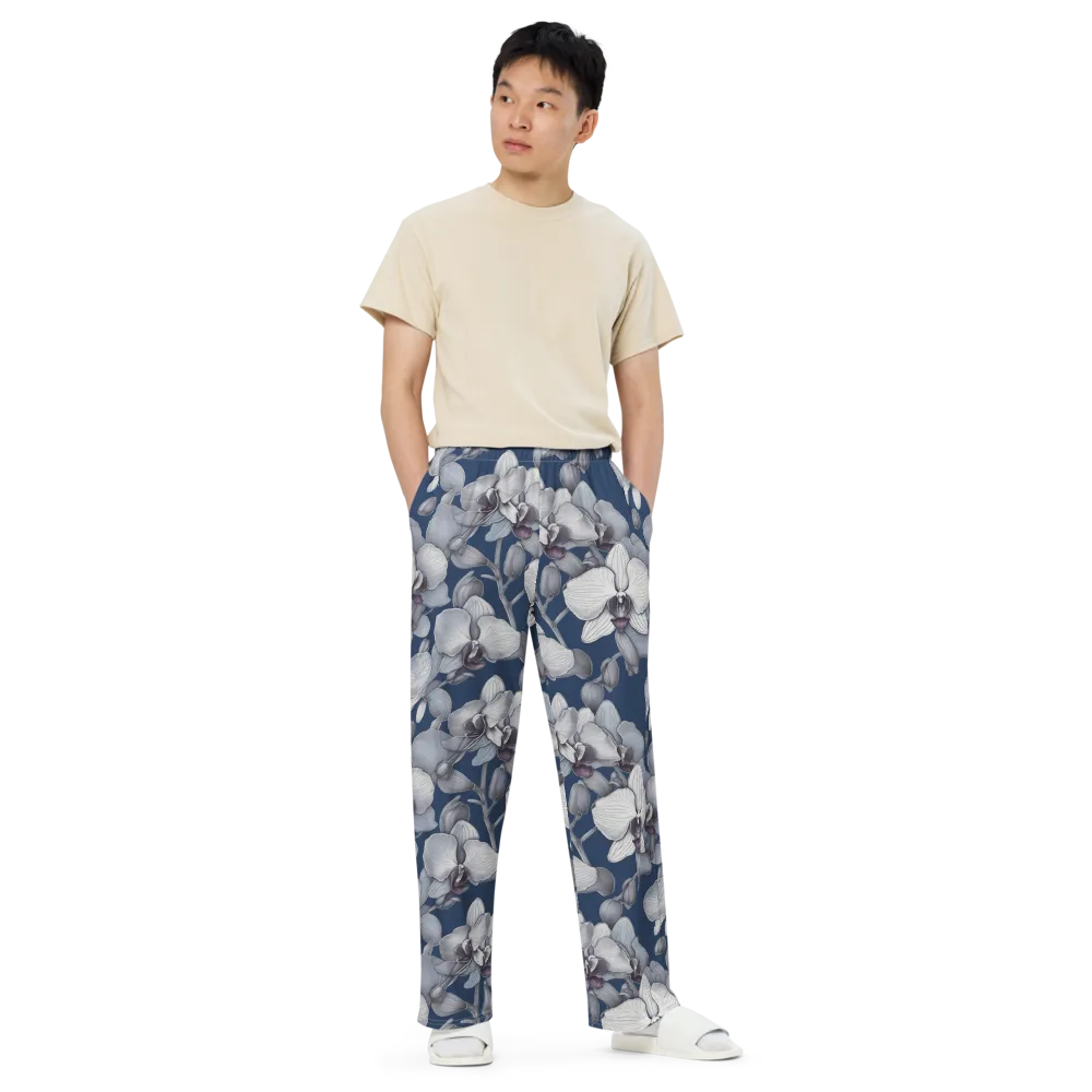 Blue Orchidarium on Wide-Leg Pants — Front