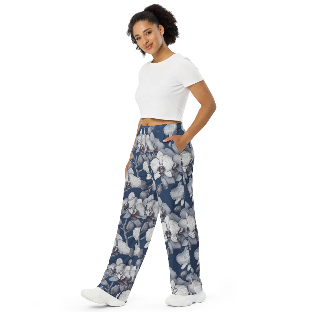 Blue Orchidarium on Wide-Leg Pants — Left Front