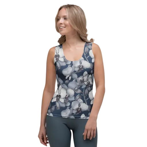 Blue Orchidarium on a Women's Tank Top
