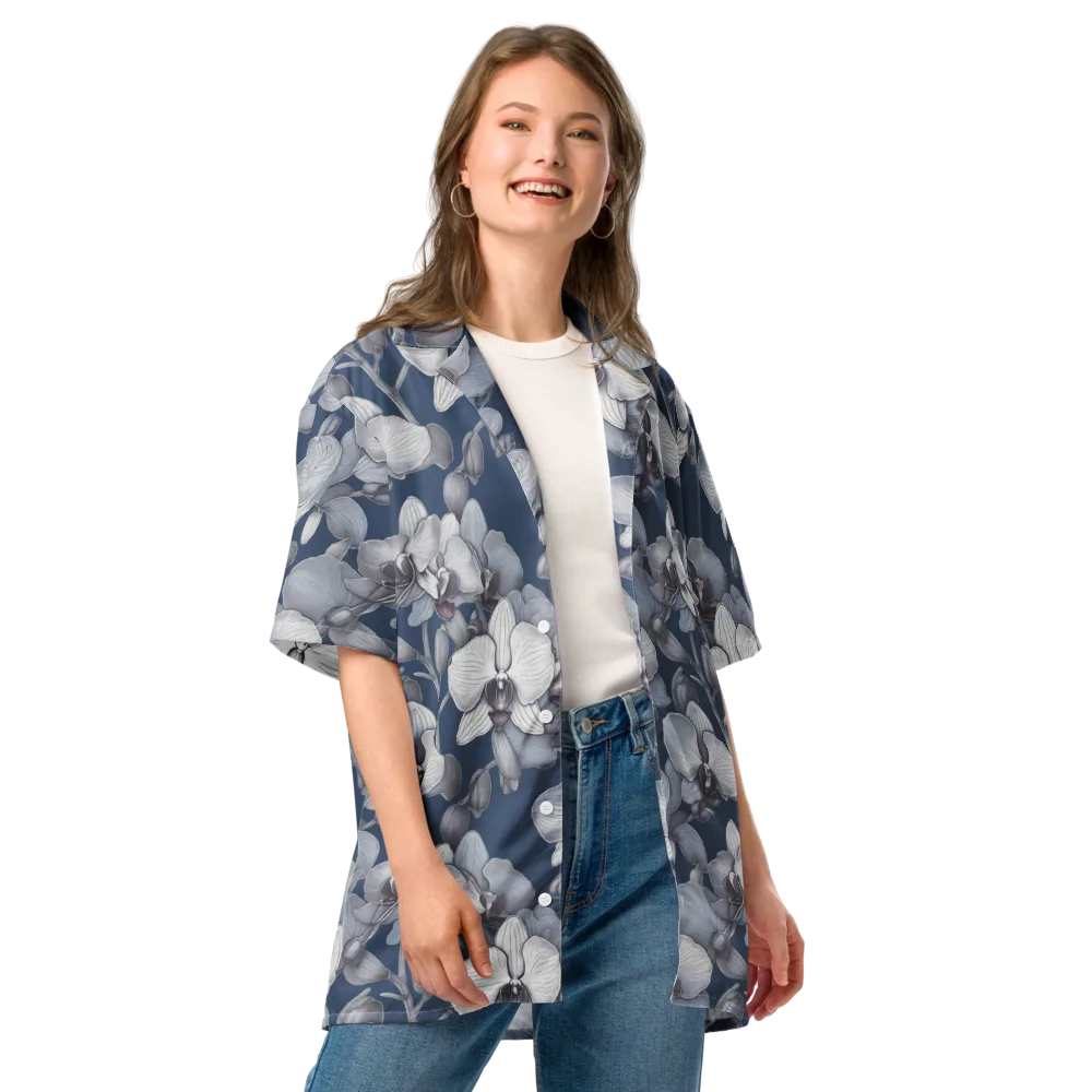 Blue Orchidarium on Button Shirt — Front