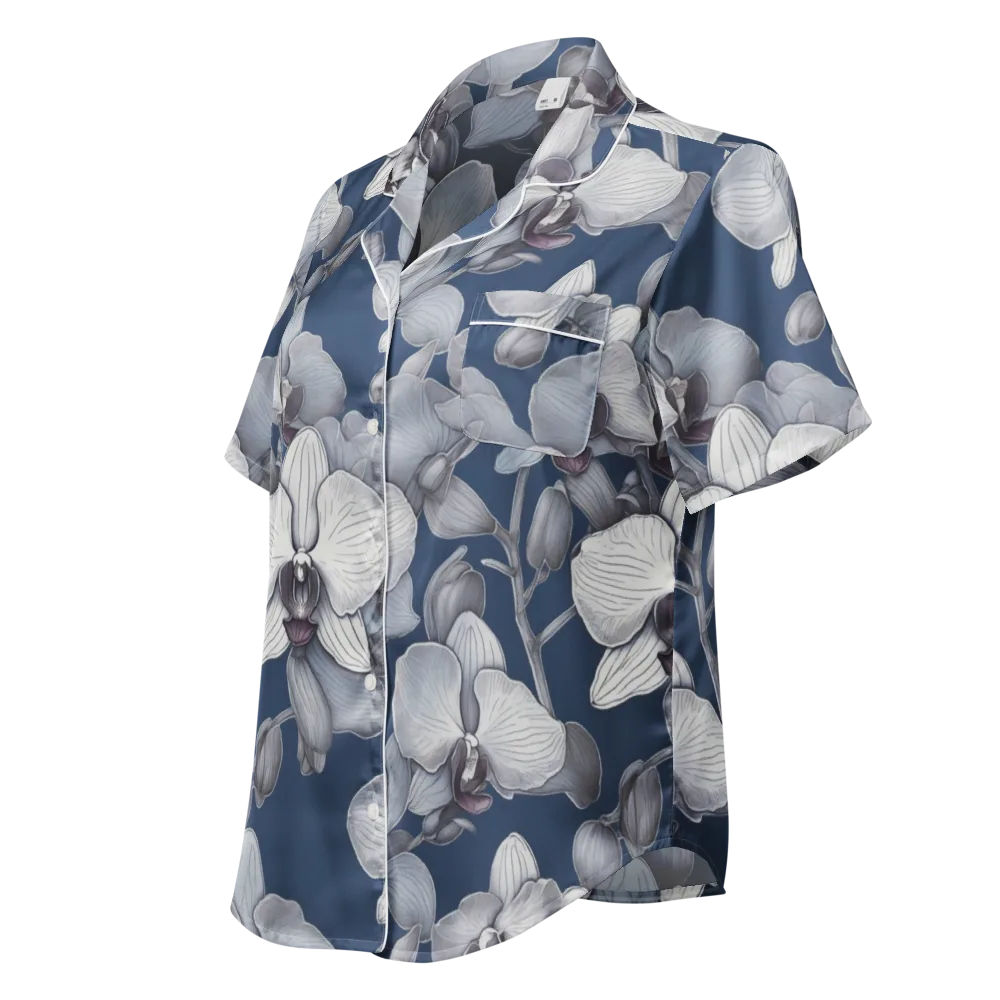 Blue Orchidarium on Women's Short Sleeve Pajama Top — Left Front