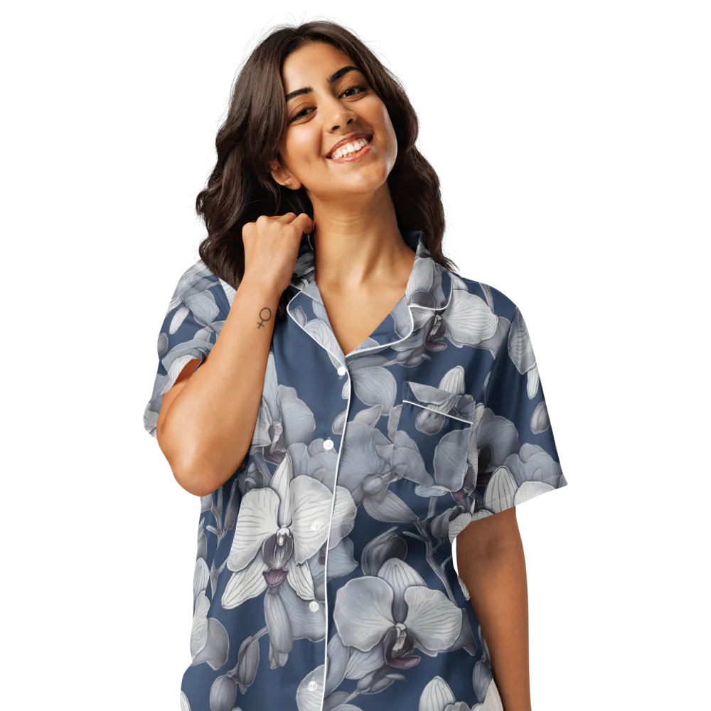 Blue Orchidarium on Women's Short Sleeve Pajama Top — Front
