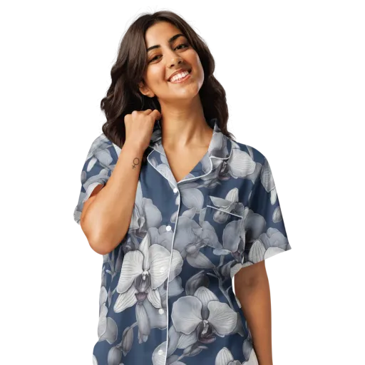 Blue Orchidarium on a Women's Short Sleeve Pajama Top