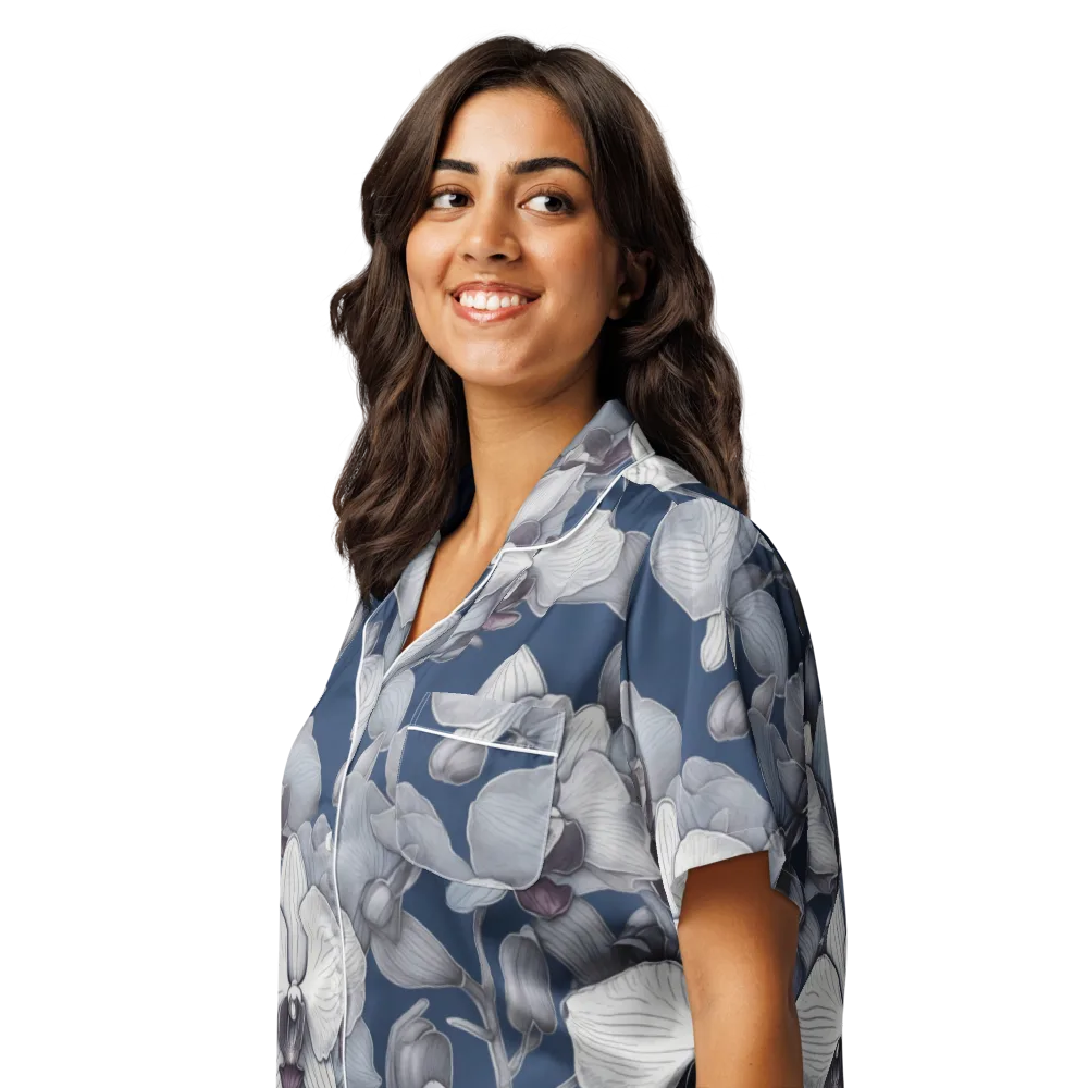 Blue Orchidarium on Women's Short Sleeve Pajama Top — Left Front
