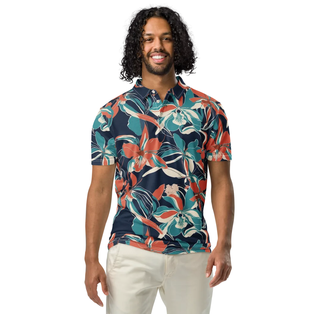Tidal Blossoms on Men's Slim Fit Polo Shirt — Front