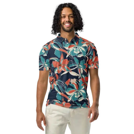 Tidal Blossoms on a Men's Slim Fit Polo Shirt
