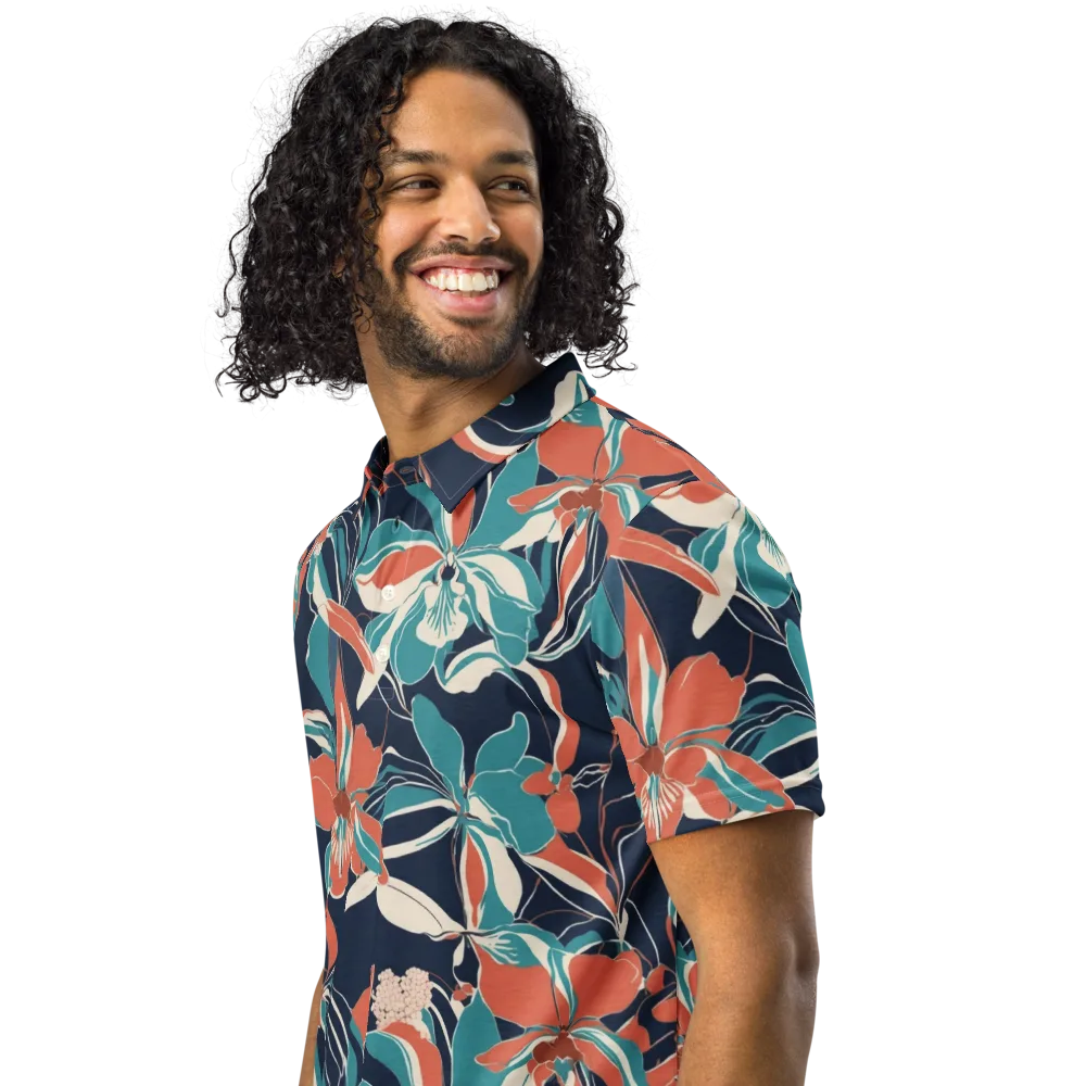 Tidal Blossoms on Men's Slim Fit Polo Shirt — Left Front