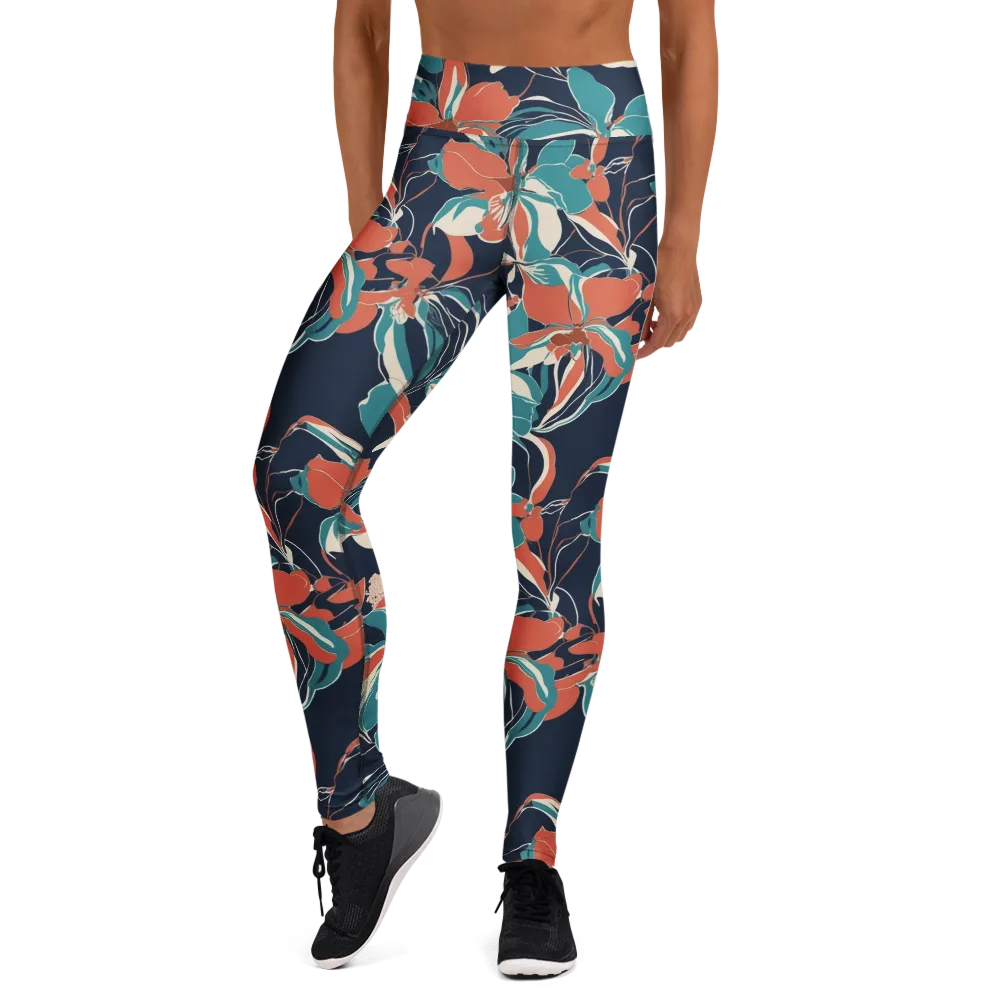 Tidal Blossoms on Yoga Leggings — Front