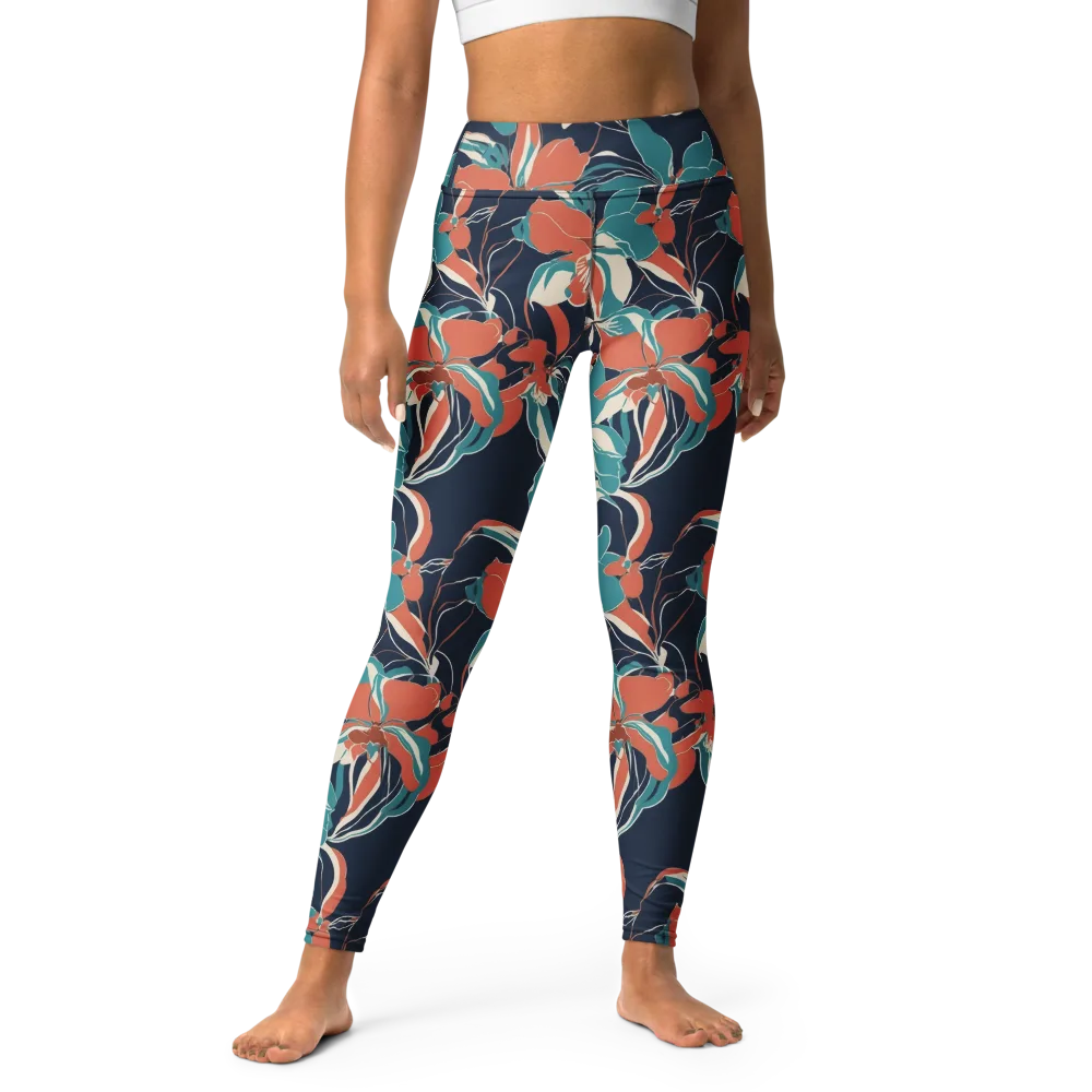 Tidal Blossoms on Yoga Leggings — Front
