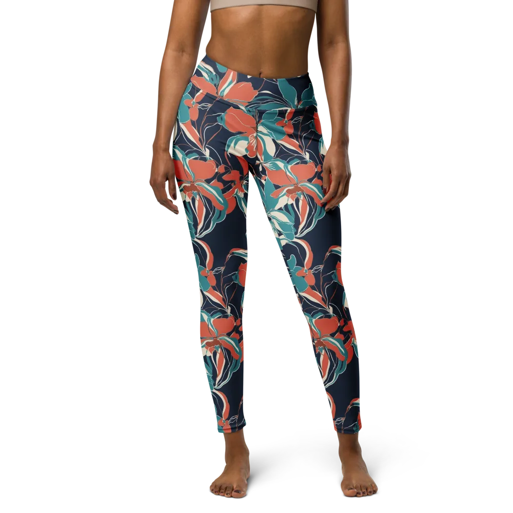 Tidal Blossoms on Yoga Leggings — Front