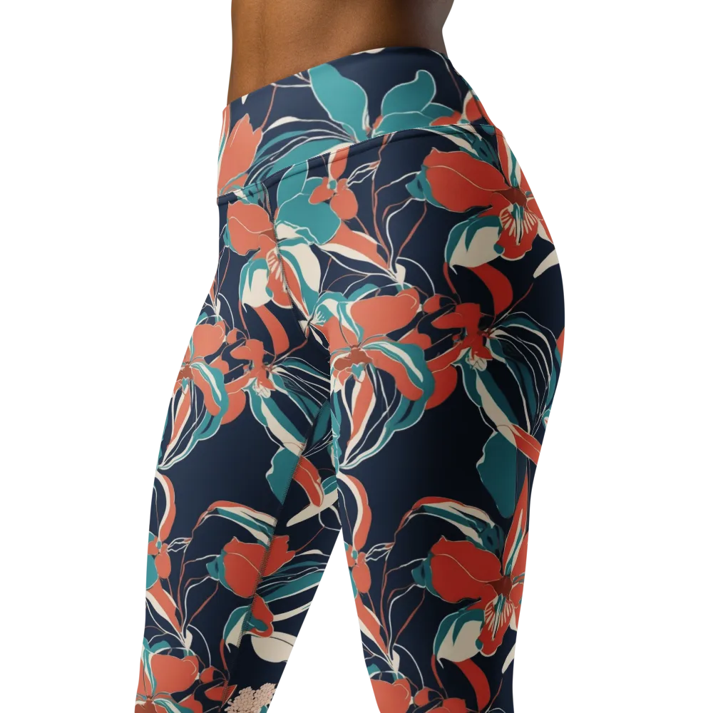 Tidal Blossoms on Yoga Leggings — Left Front