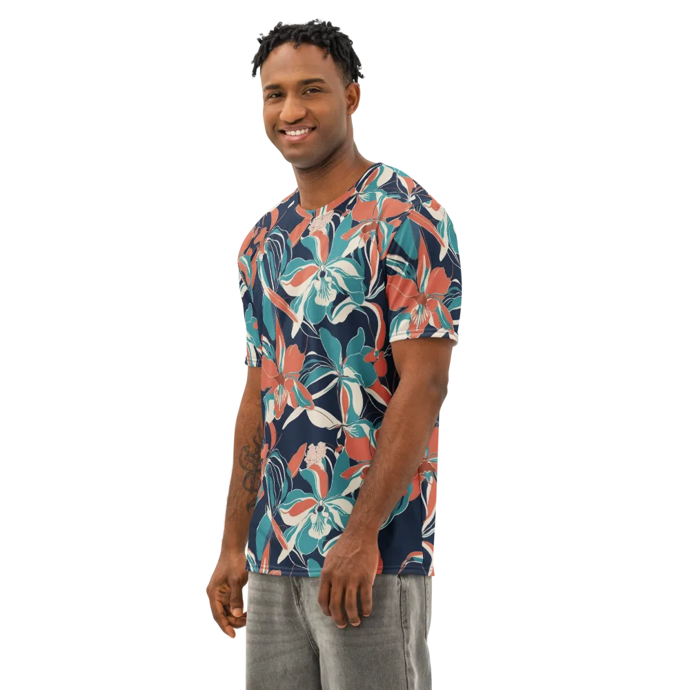 Tidal Blossoms on Men's Cotton Crew Neck T-Shirt — Left Front