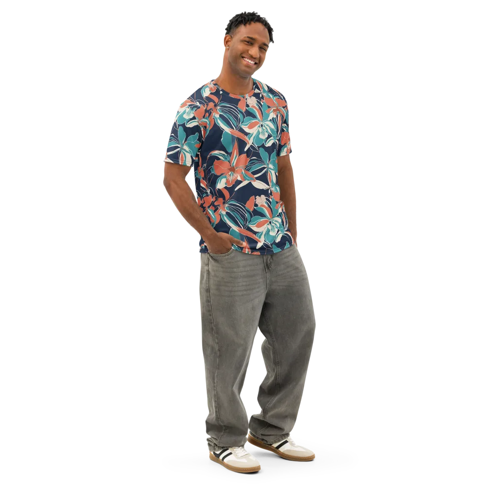 Tidal Blossoms on Men's Cotton Crew Neck T-Shirt — Right Front