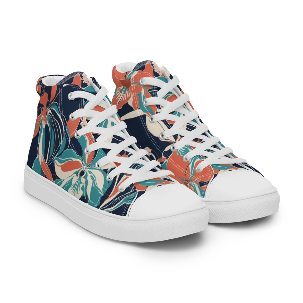 Tidal Blossoms on Men's High Top Canvas Shoes — Right Front